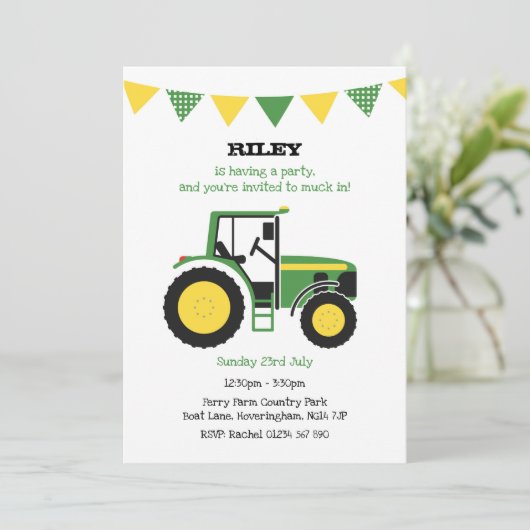 Invitation de fête d'anniversaire de Green Tractor (Debout devant)