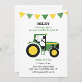 Invitation de fête d'anniversaire de Green Tractor (Devant / Derrière)