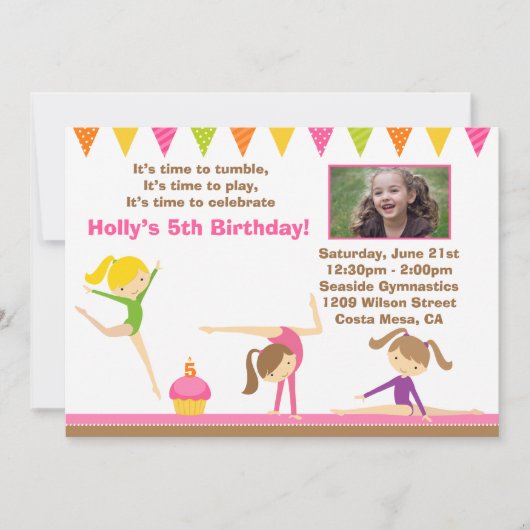 Invitation de fête d'anniversaire de gymnastique (Devant)
