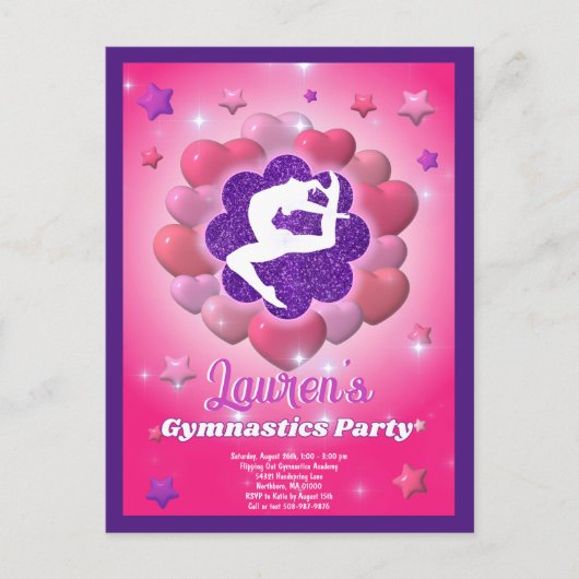Invitation de fête d'anniversaire de gymnastique r (Devant)