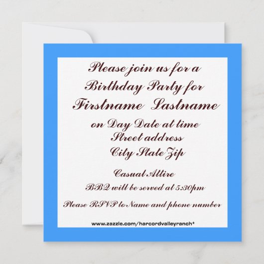 Invitation de fête d'anniversaire de hamster (Dos)