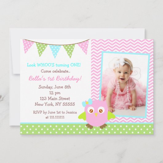 Invitation de fête d'anniversaire de hibou (Devant)