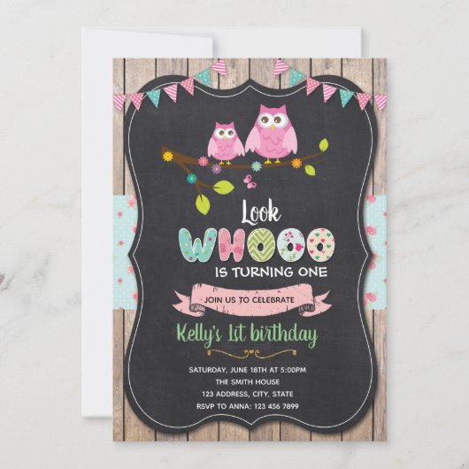 Invitation de fête d'anniversaire de hibou (Devant)