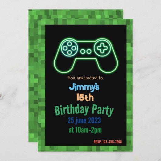 invitation de fête d'anniversaire de jeu (Devant / Derrière)