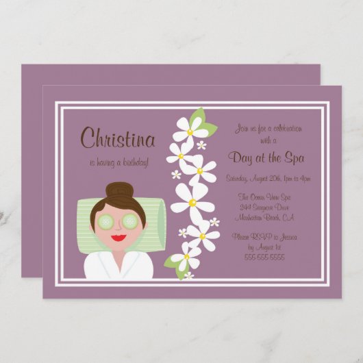 Invitation de fête d'anniversaire de jour de spa (Devant / Derrière)