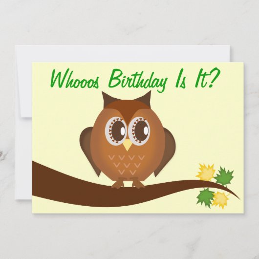 Invitation de fête d'anniversaire de la Chouette B (Devant)
