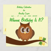 Invitation de fête d'anniversaire de la Chouette B (Devant / Derrière)