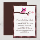 Invitation de fête d'anniversaire de la Chouette r (Devant / Derrière)