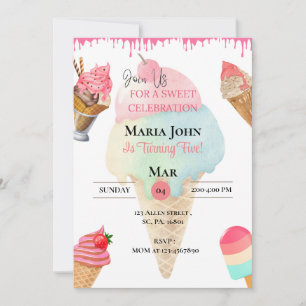 Invitation de fête d'anniversaire de la crème glac