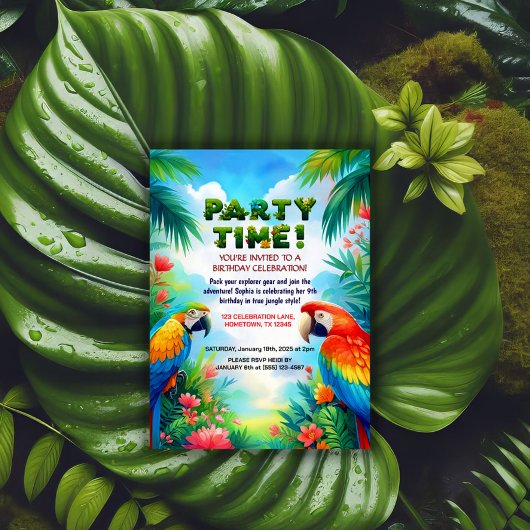Invitation de fête d'anniversaire de la Jungle tro