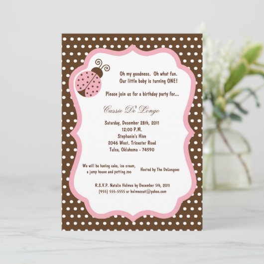 Invitation de fête d'anniversaire de la Lady Bug B (Debout devant)