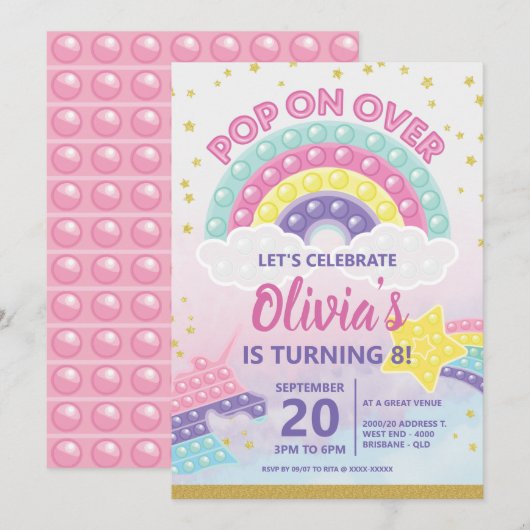 Invitation de fête d'anniversaire de la Pop It (Devant / Derrière)