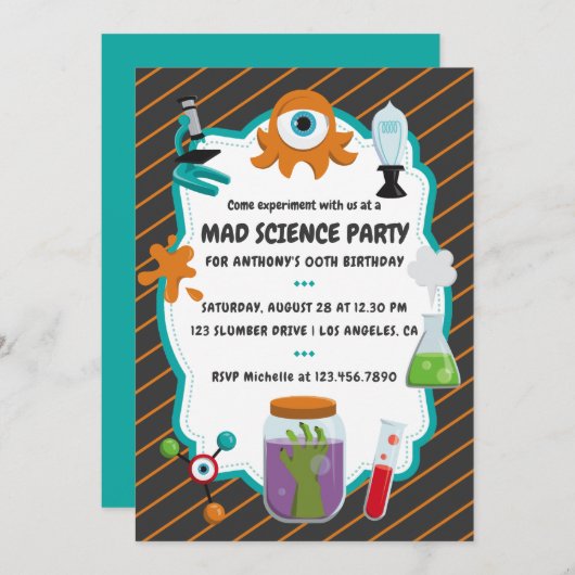 Invitation de fête d'anniversaire de la science fo (Devant / Derrière)
