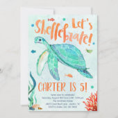 Invitation de fête d'anniversaire de la tortue de  (Devant)