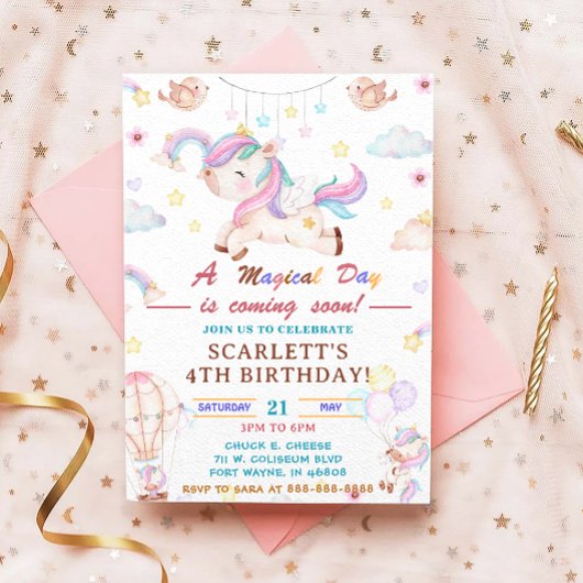 Invitation de fête d'anniversaire de la Unicorn, P