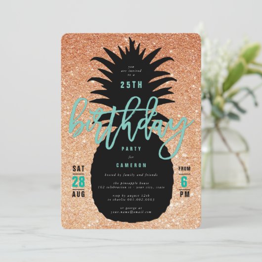 Invitation de fête d'anniversaire de l'ananas Part (Debout devant)