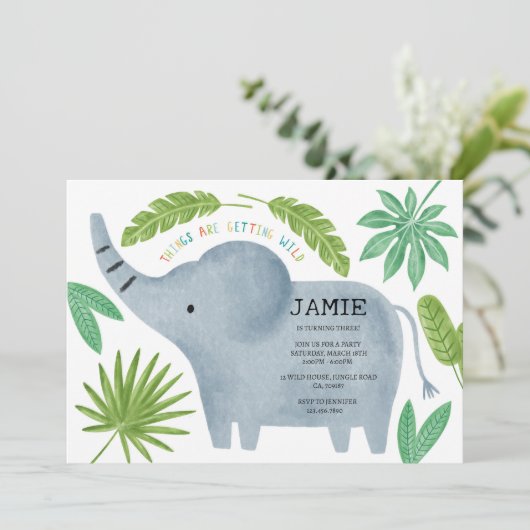 Invitation de fête d'anniversaire de l'éléphant (Debout devant)