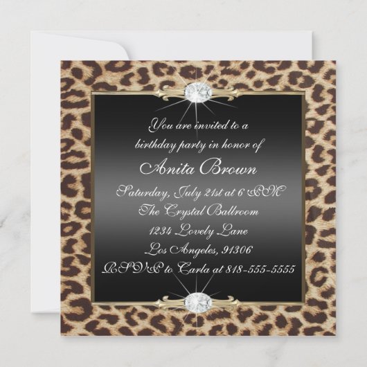 Invitation de fête d'anniversaire de léopard (Dos)