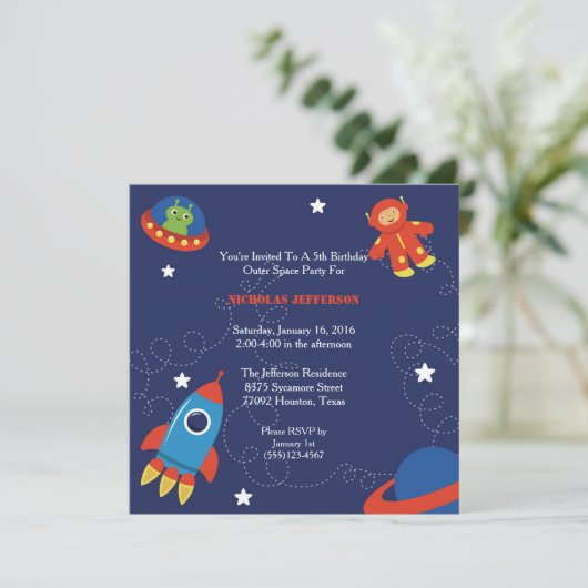 invitation de fête d'anniversaire de l'espace (Debout devant)