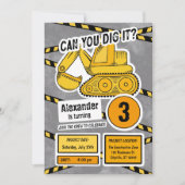 Invitation de fête d'anniversaire de l'excavatrice (Devant)