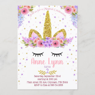 Invitation de fête d'anniversaire de licorne