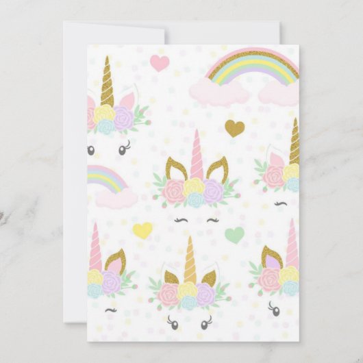 Invitation de fête d'anniversaire de licorne de (Dos)