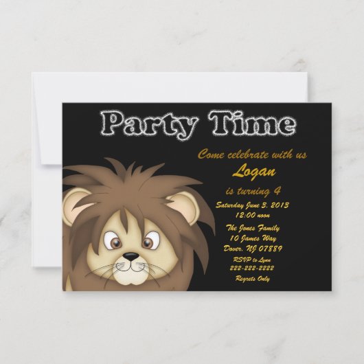 Invitation de fête d'anniversaire de lion (Devant)