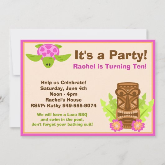 Invitation de fête d'anniversaire de Luau (Devant)