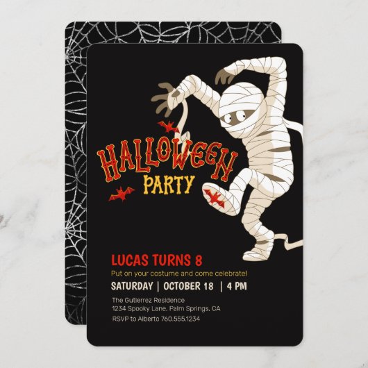 Invitation de fête d'anniversaire de maman Hallowe (Devant / Derrière)