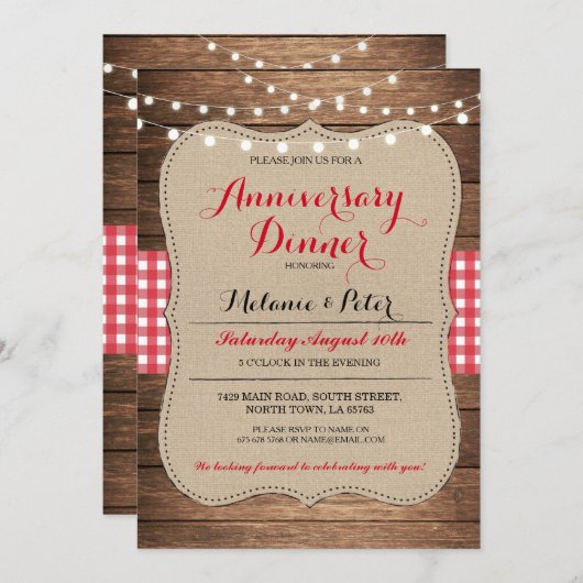 Invitation de fête d'anniversaire de mariage rusti (Devant / Derrière)