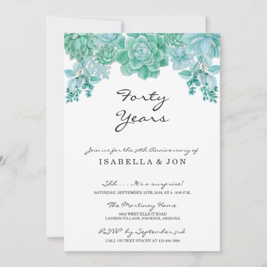 Invitation de fête d'anniversaire de mariage succu (Devant)