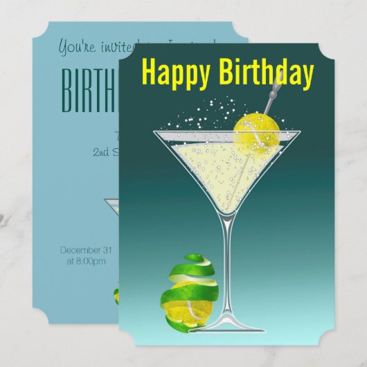 Invitation de fête d'anniversaire de Martini de (Devant / Derrière)