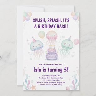 Invitation de fête d'anniversaire de méduse pastel