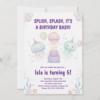 Invitation de fête d'anniversaire de méduse pastel