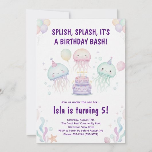 Invitation de fête d'anniversaire de méduse pastel (Devant)