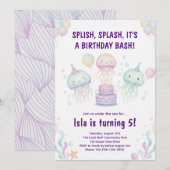Invitation de fête d'anniversaire de méduse pastel (Devant / Derrière)