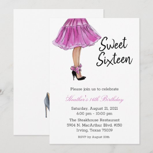 Invitation de fête d'anniversaire de mode Sweet Si (Devant / Derrière)