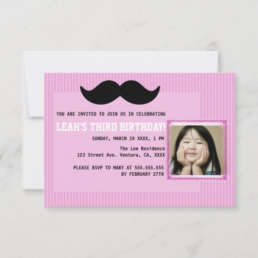 Invitation de fête d'anniversaire de moustache (Devant)