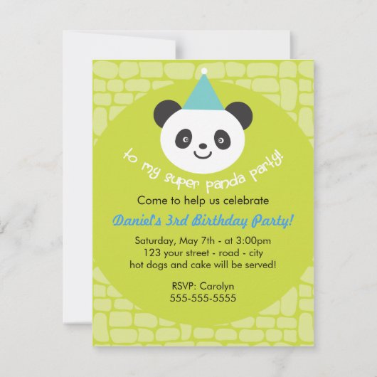 Invitation de fête d'anniversaire de panda (Dos)