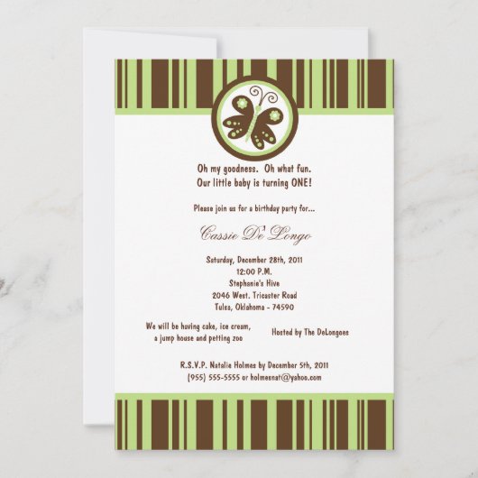 invitation de fête d'anniversaire de papillon Brow (Devant)