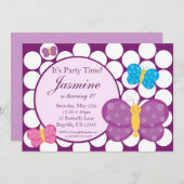 Invitation de fête d'anniversaire de papillon de (Devant / Derrière)