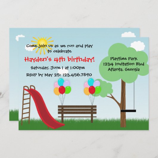 Invitation de fête d'anniversaire de parc (Devant / Derrière)