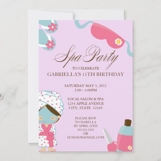 invitation de fête d'anniversaire de partie du spa (Devant)