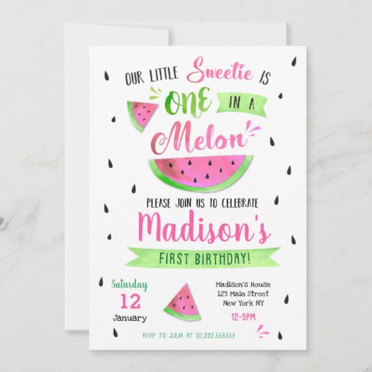 Invitation de fête d'anniversaire de pastèque (Devant)