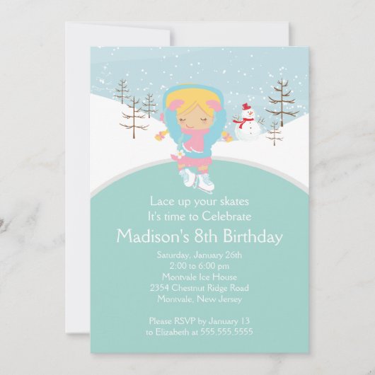 Invitation de fête d'anniversaire de patinage de (Devant)