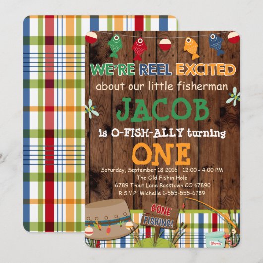 Invitation de fête d'anniversaire de pêche (Devant / Derrière)