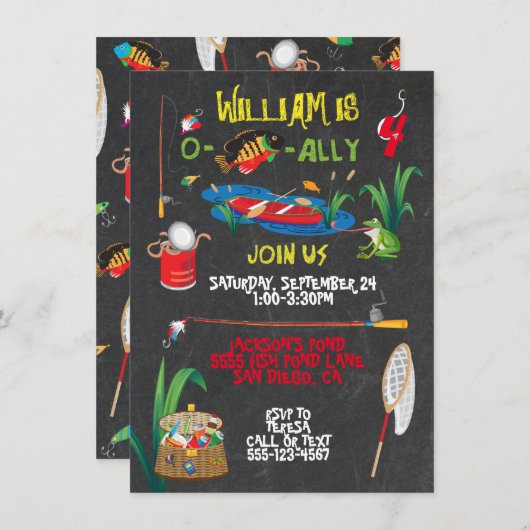 Invitation de fête d'anniversaire de pêche (Devant / Derrière)