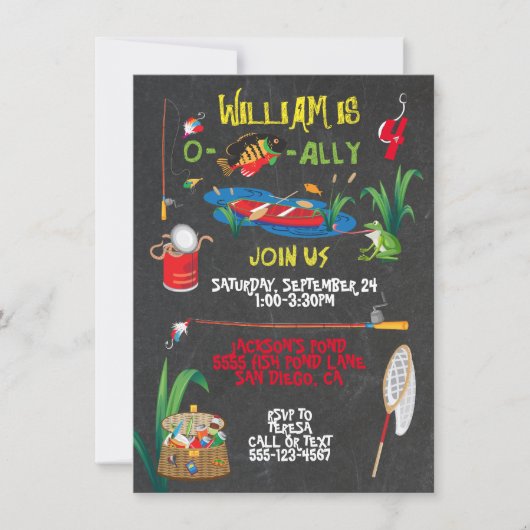 Invitation de fête d'anniversaire de pêche (Devant)