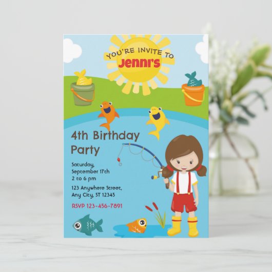 Invitation de fête d'anniversaire de pêche (Debout devant)