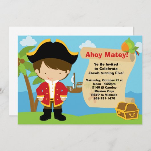 Invitation de fête d'anniversaire de pirate (Devant / Derrière)